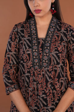 Image of Black Ajrak handblock printed Kurta set.