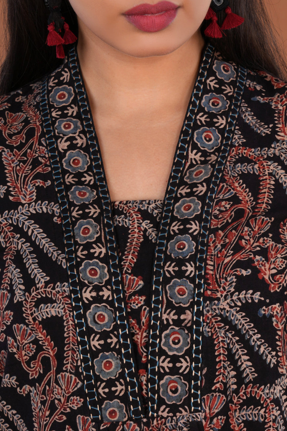 Image of Black Ajrak handblock printed Kurta set