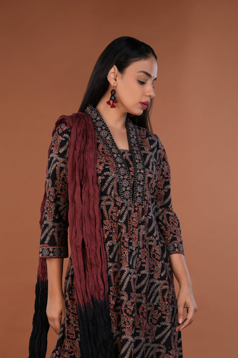 Image of Black Ajrak handblock printed Kurta set
