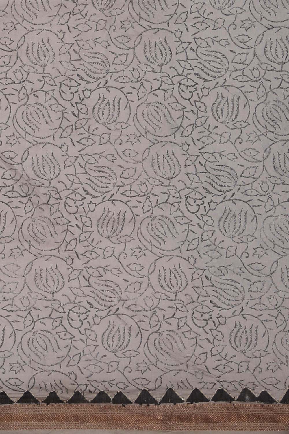 Image of Indigo Blue Mirror Embroidered Kalamkari Saree