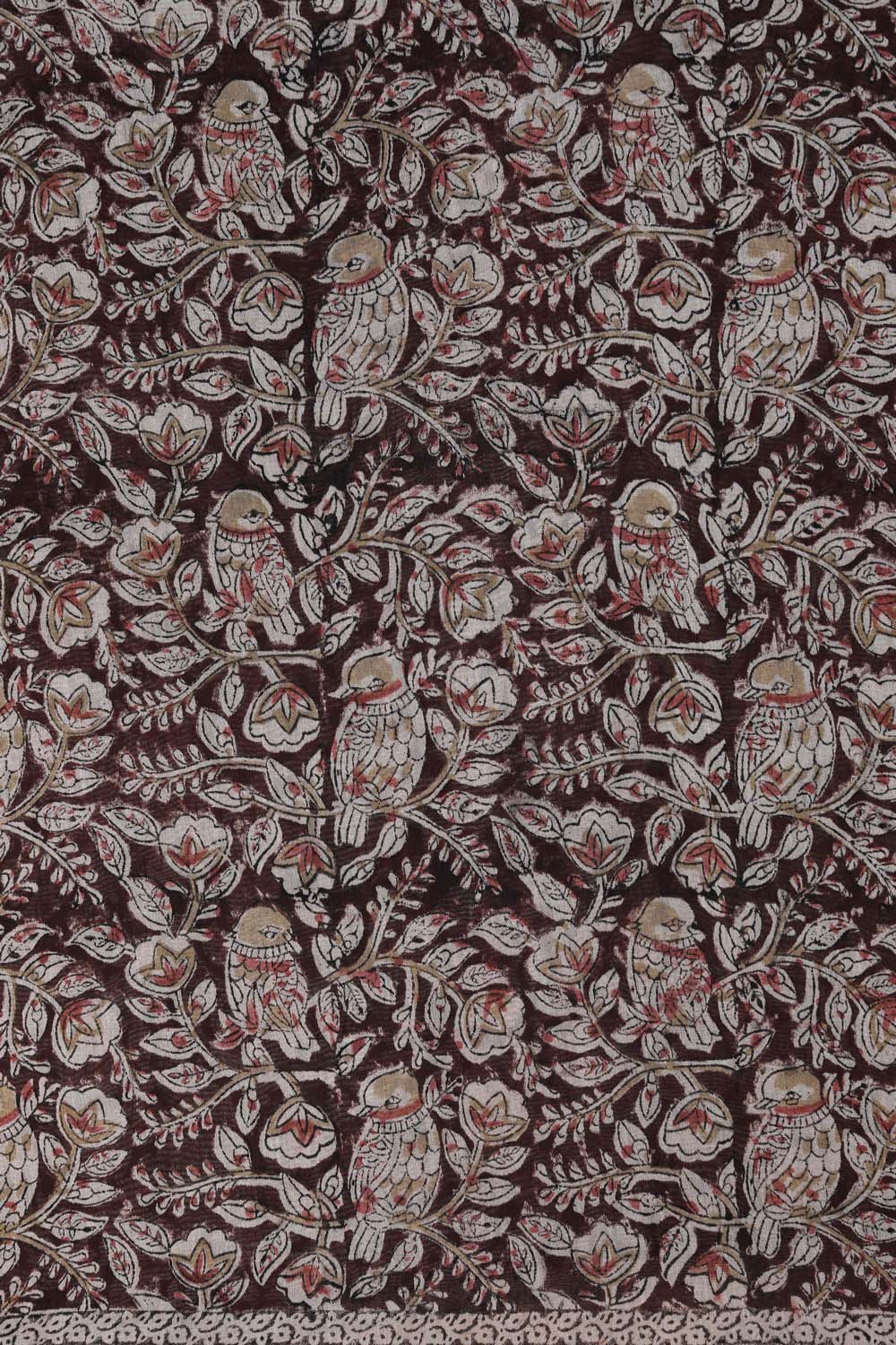 Image of Brown birdie motif Kalamkari Chanderi Saree