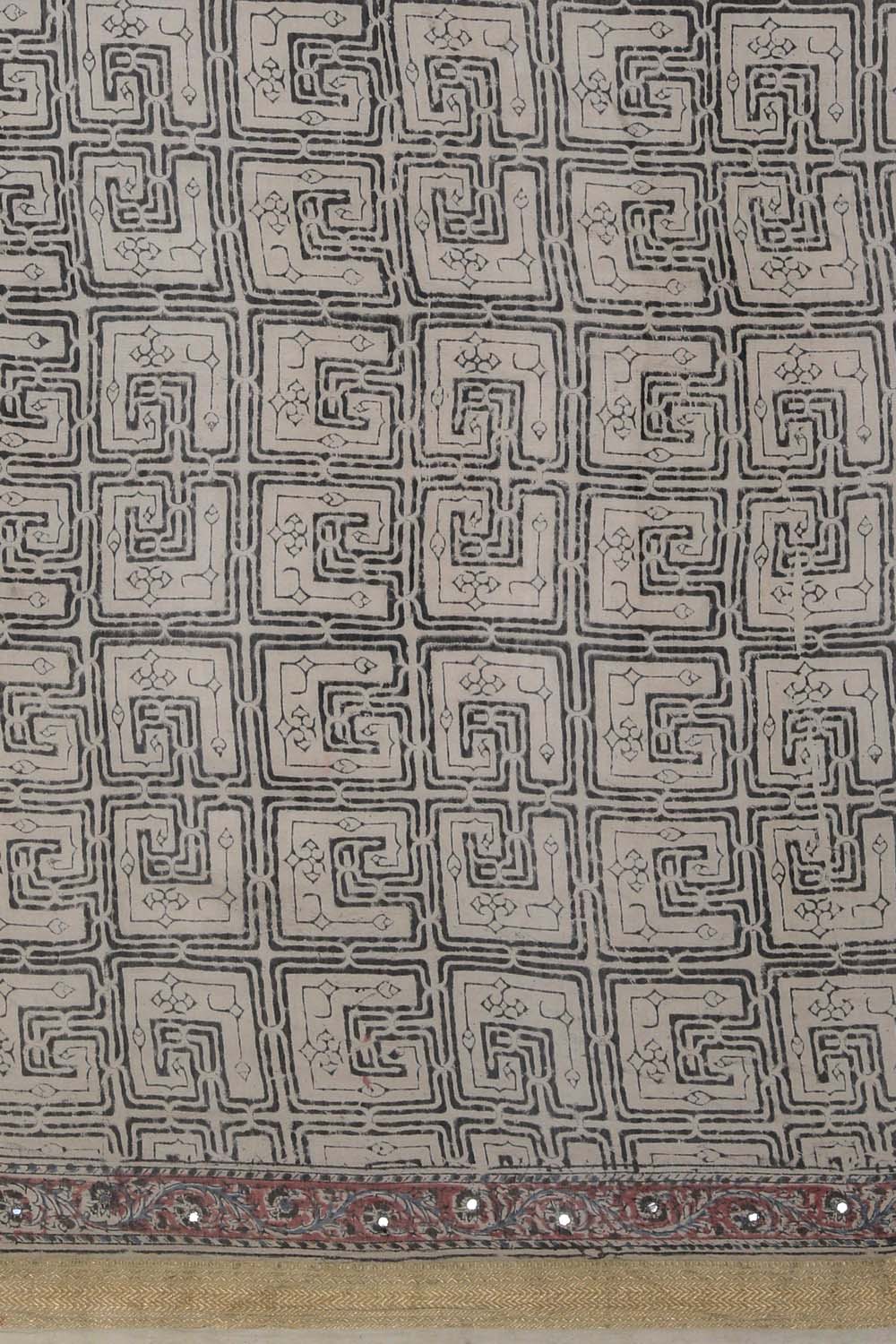 Image of Dark green Mirror Embroidery Kalamkari Saree