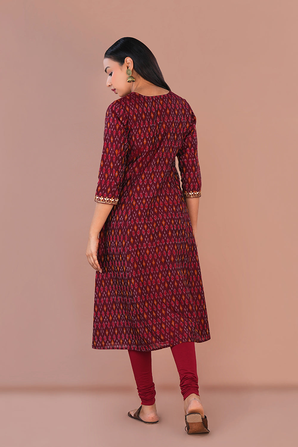Image of Deep Maroon Pochampally Silk Ikat Kurti