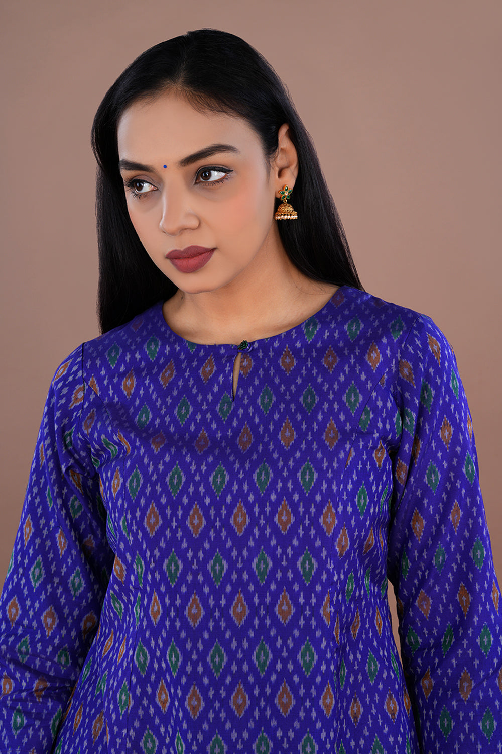 Image of Royal Blue Pochampally Silk Ikat Kurti