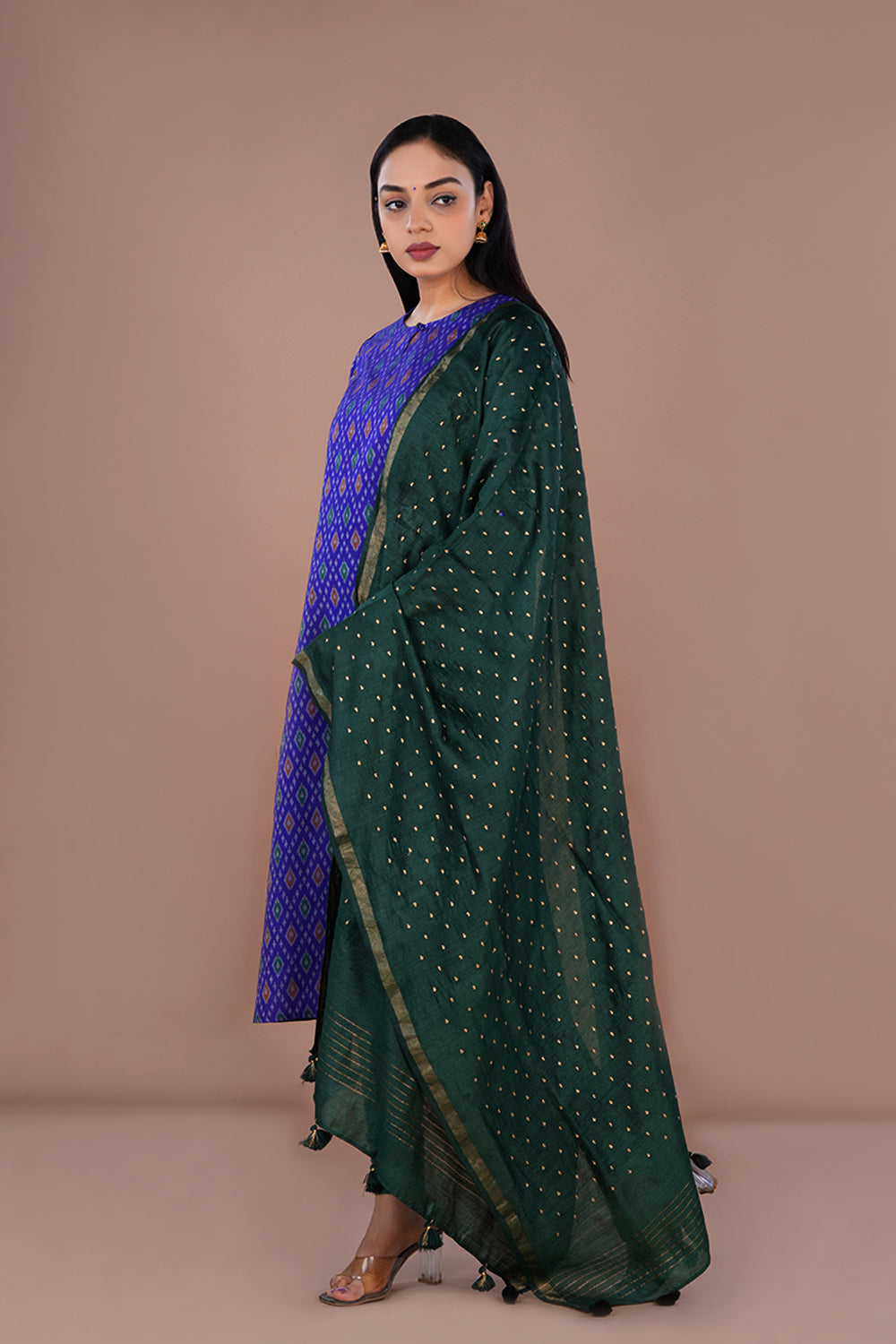 Image of Royal Blue Pochampally Silk Ikat Kurti