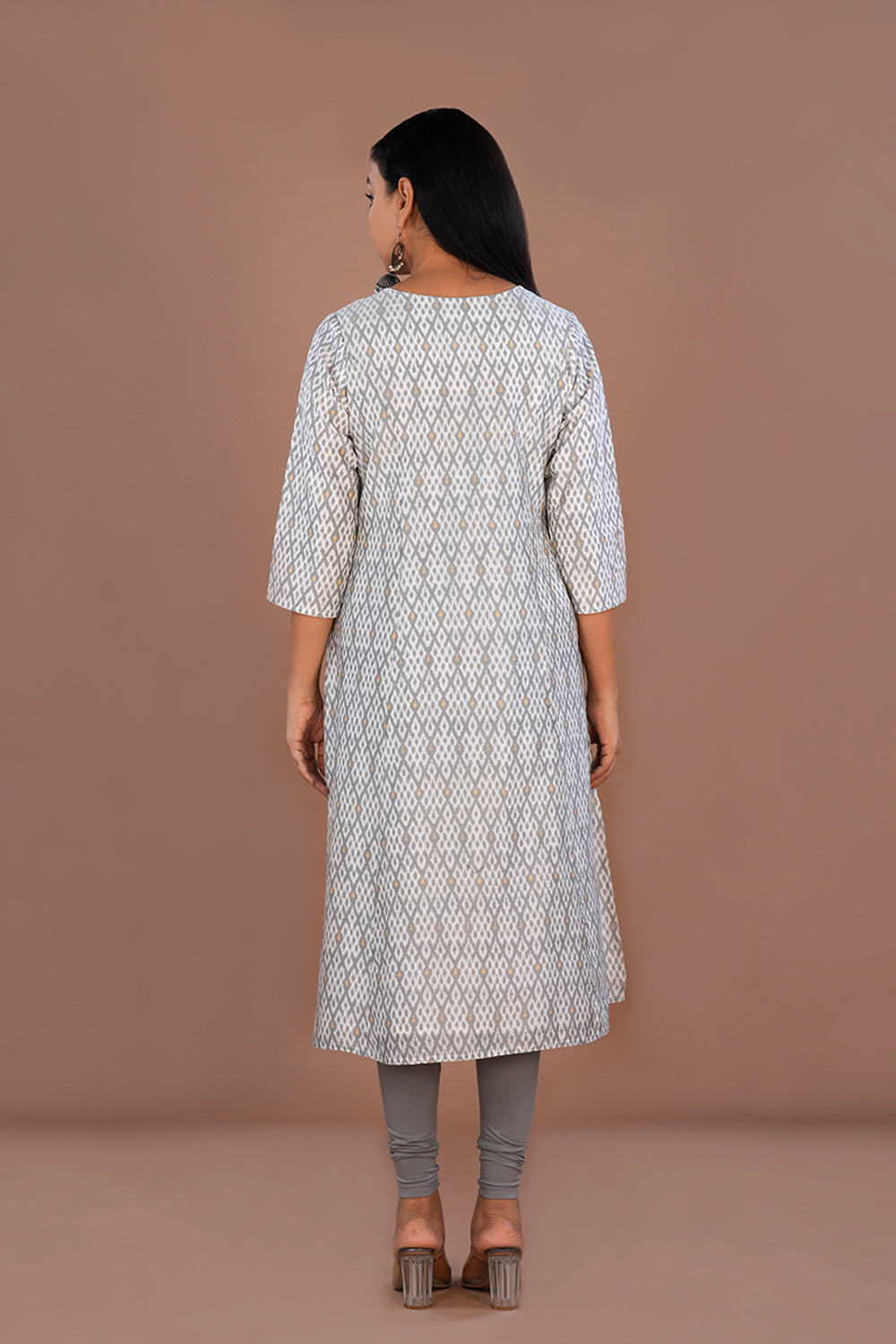 Image of White & Grey Pochampally Silk Ikat Kurti