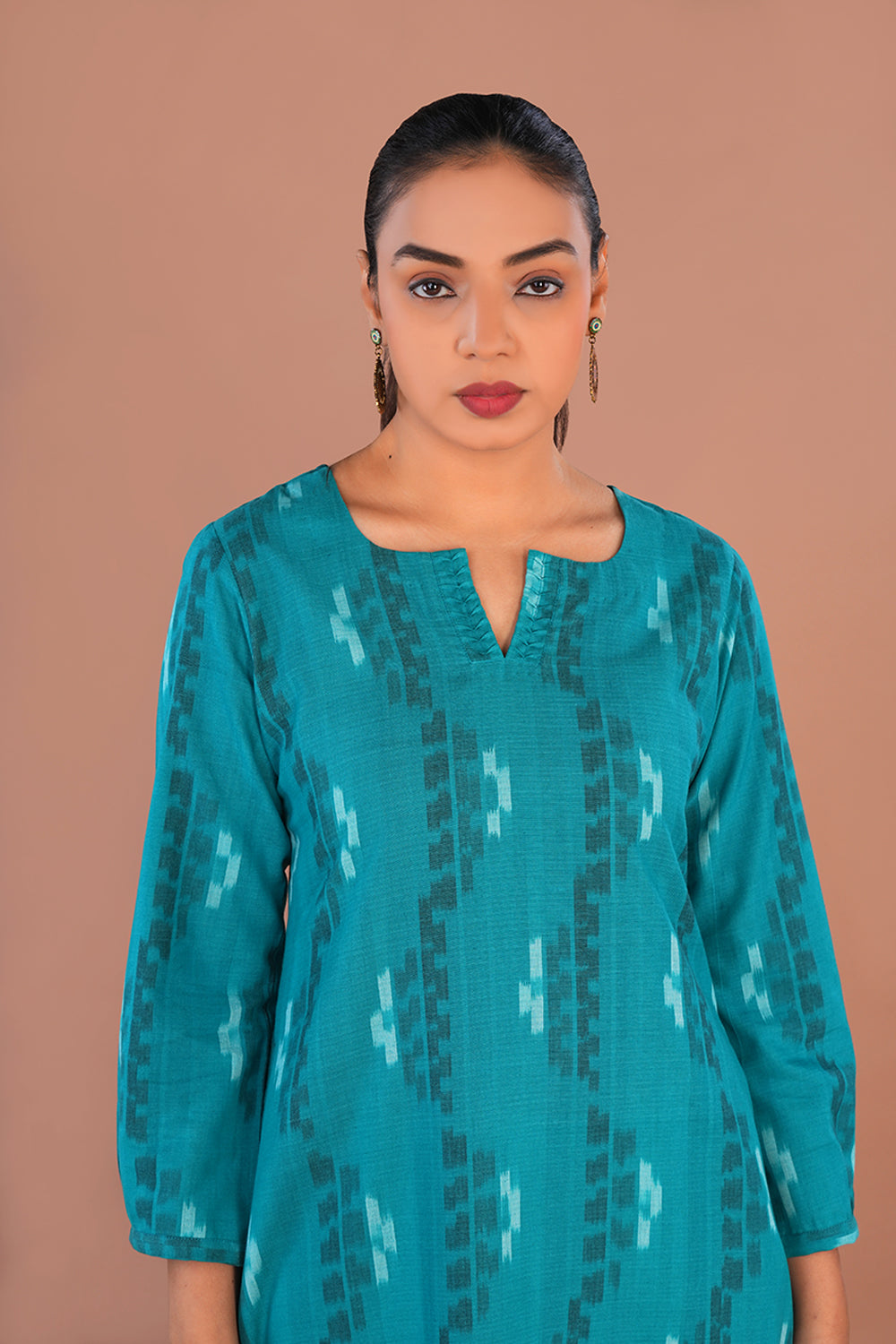 Image of Deep Sea green Cotton Pochampally Ikat Kurta