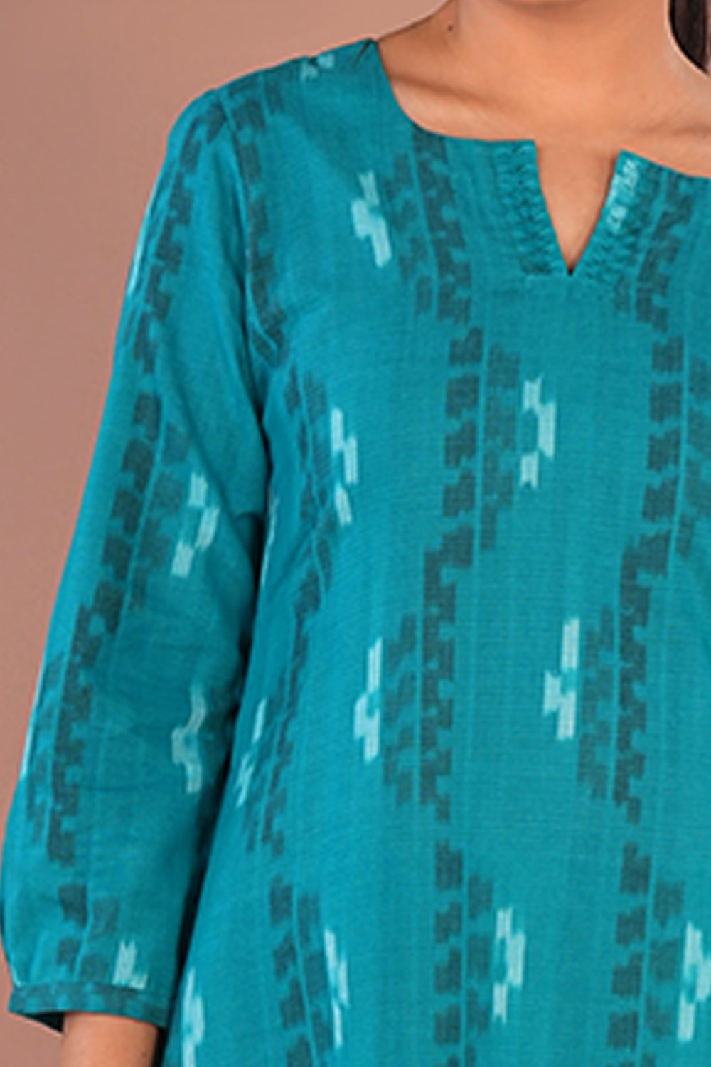 Image of Deep Sea green Cotton Pochampally Ikat Kurta