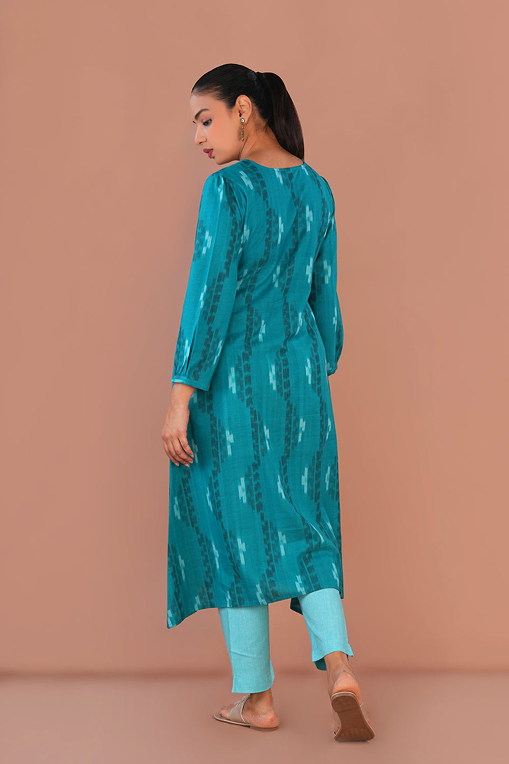 Image of Deep Sea green Cotton Pochampally Ikat Kurta