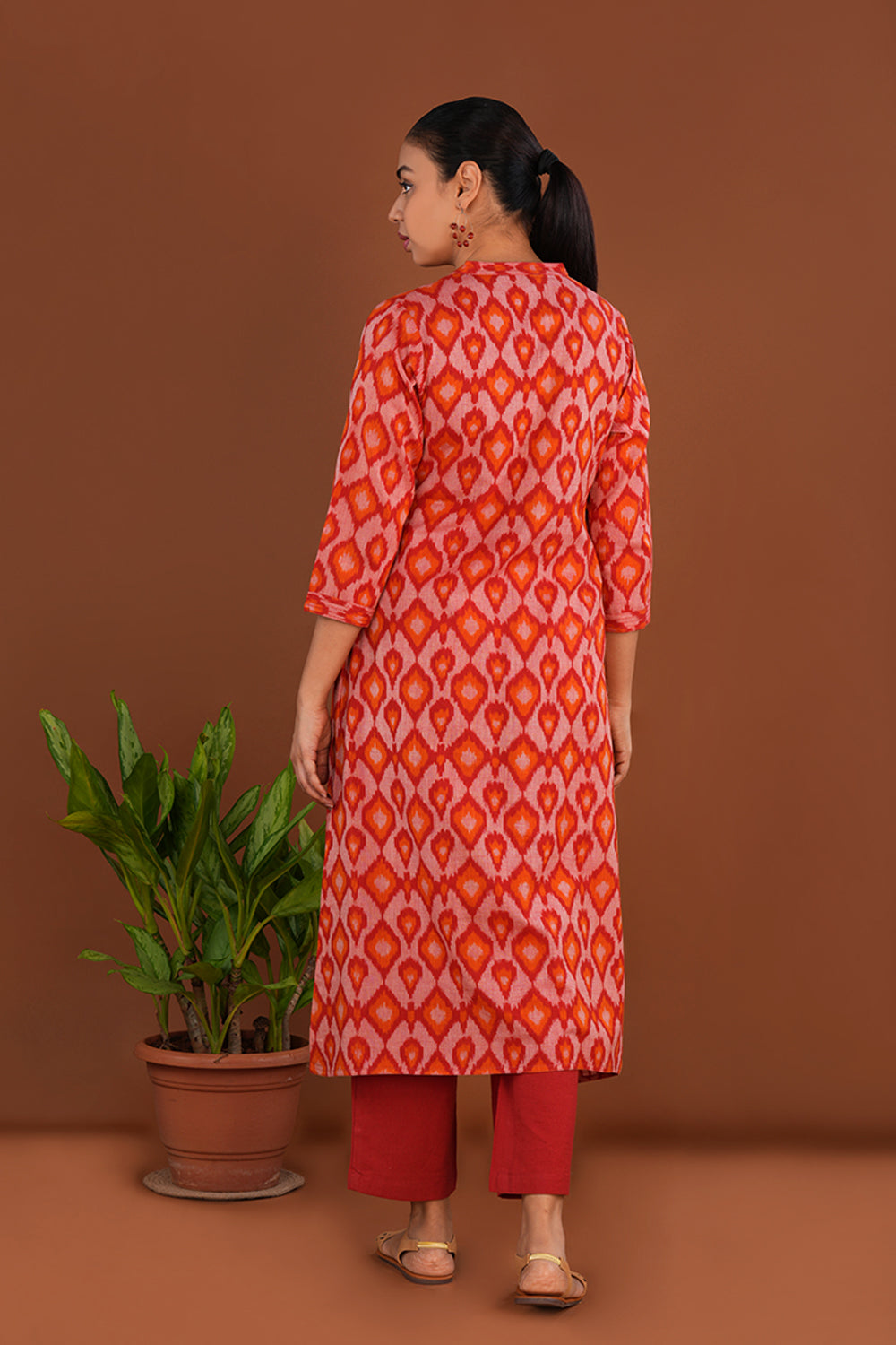 Fiery Red Cotton Pochampally Ikat Kurta