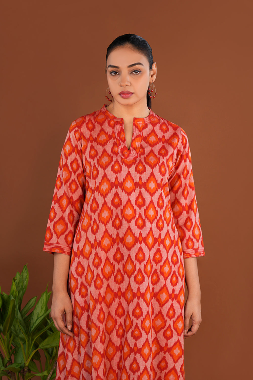 Fiery Red Cotton Pochampally Ikat Kurta