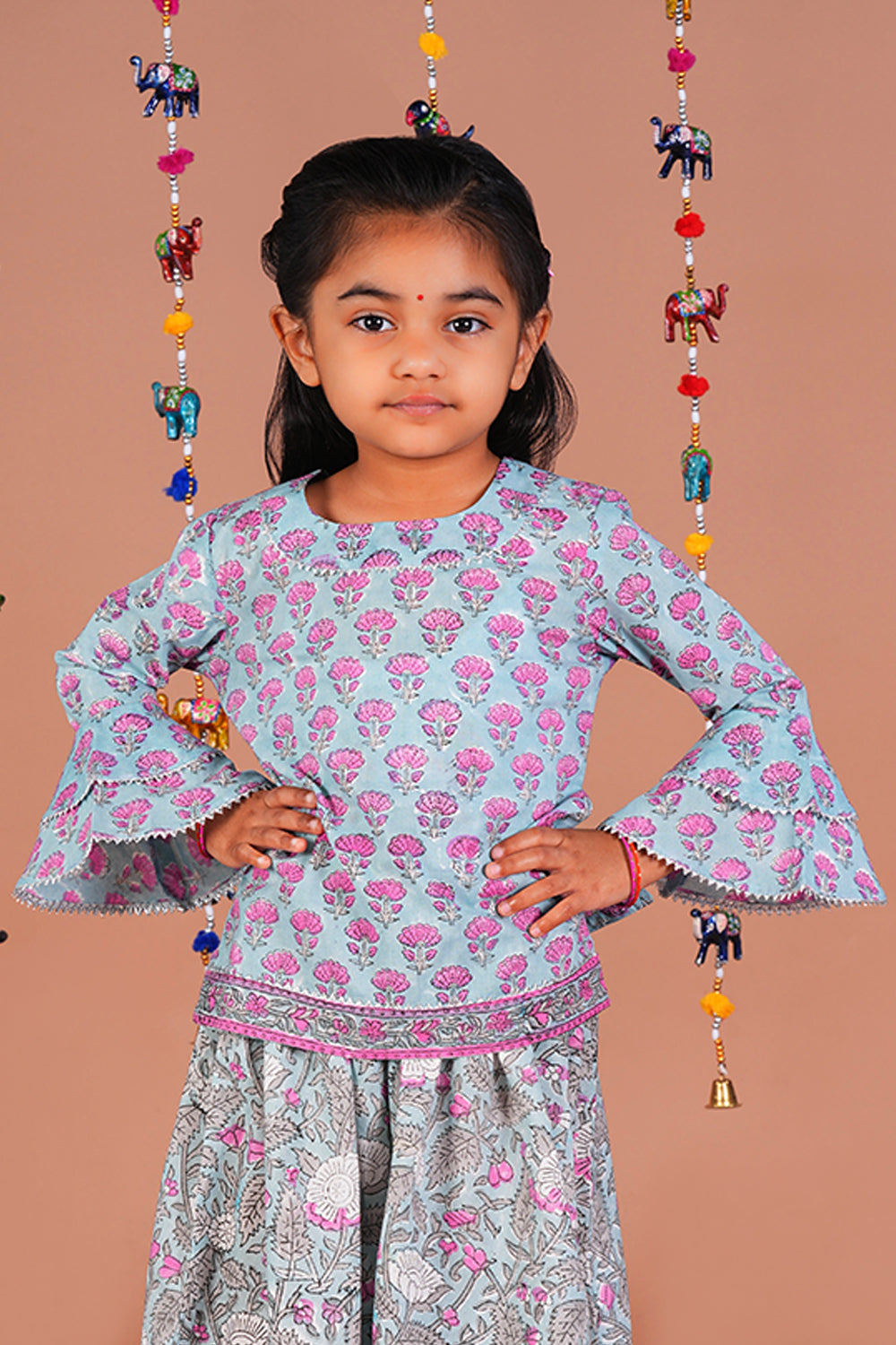 Image of Icey Blue Floral Girls cotton Gharara set