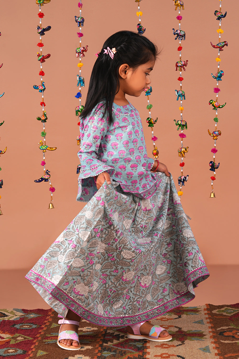 Image of Icey Blue Floral Girls cotton Gharara set