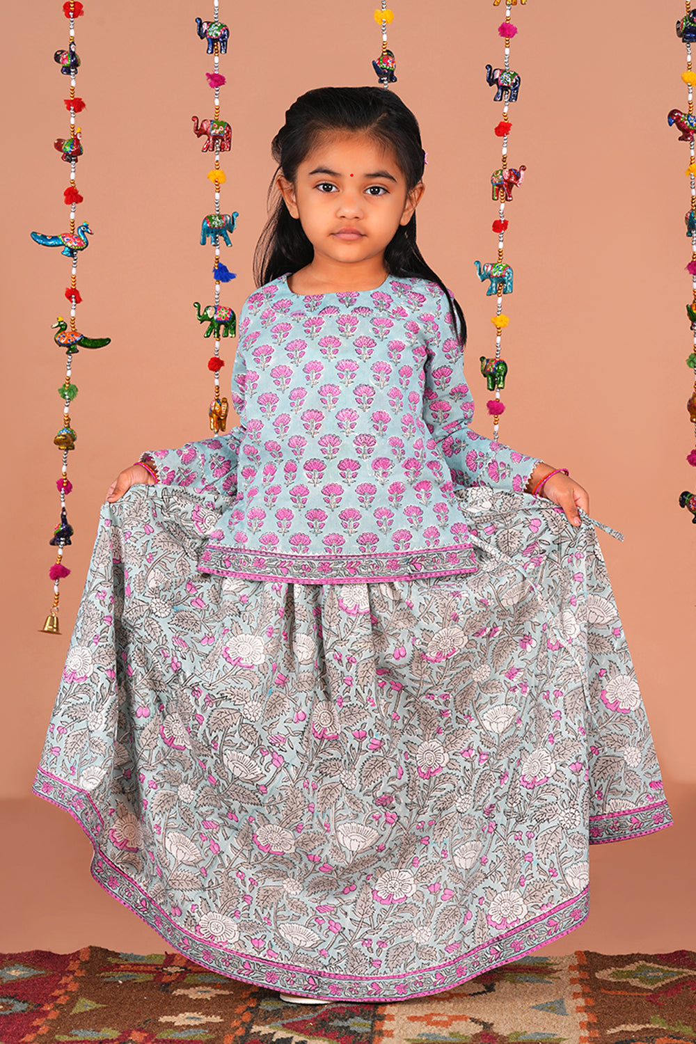 Image of Icey Blue Floral Girls cotton Gharara set