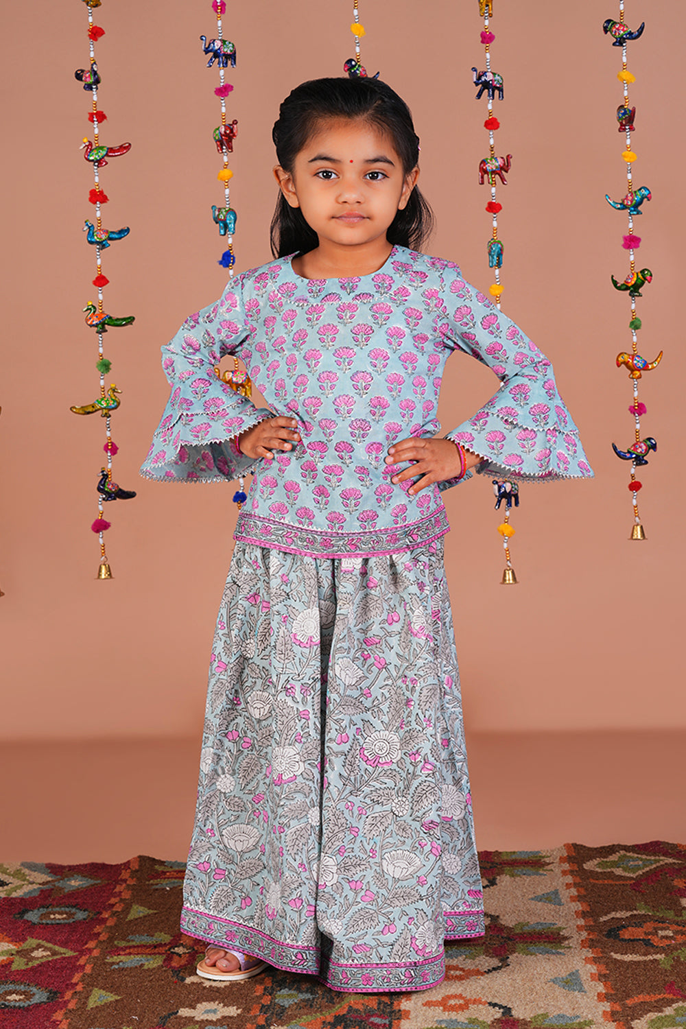 Image of Icey Blue Floral Girls cotton Gharara set