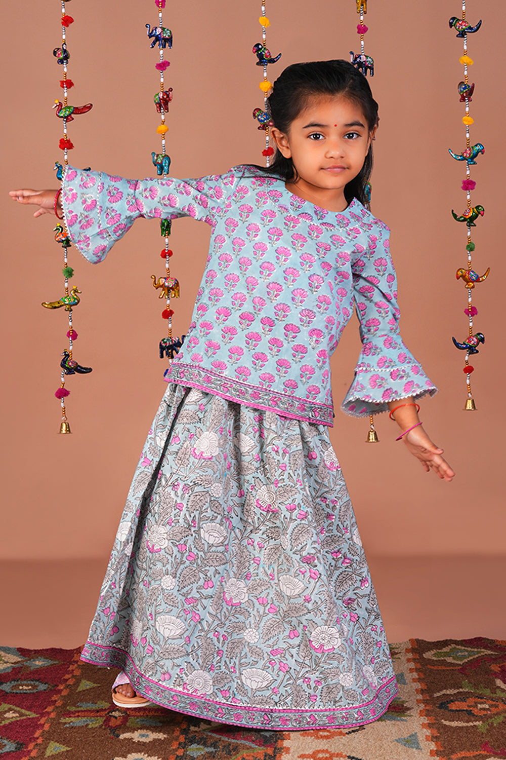 Image of Icey Blue Floral Girls cotton Gharara set