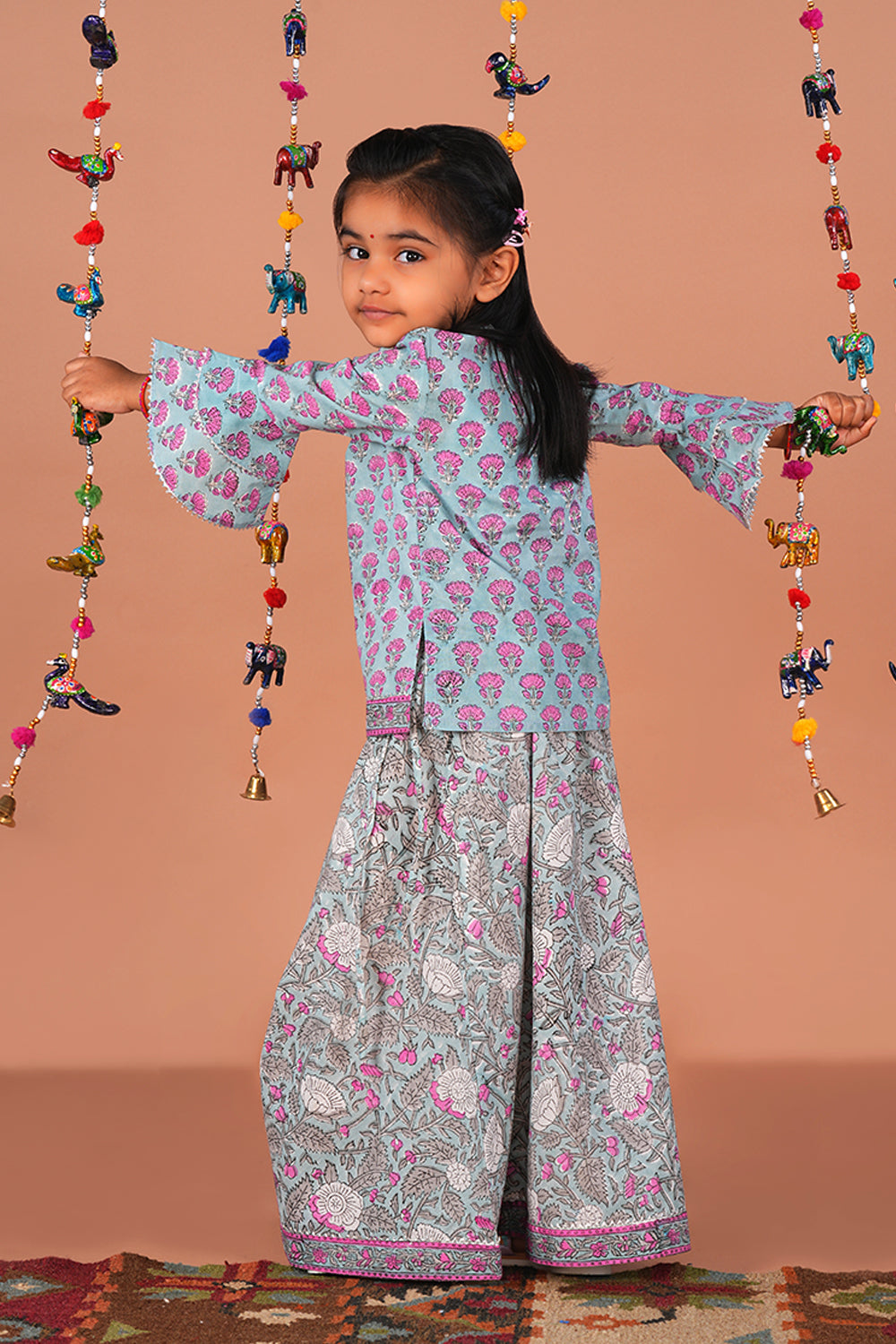 Image of Icey Blue Floral Girls cotton Gharara set