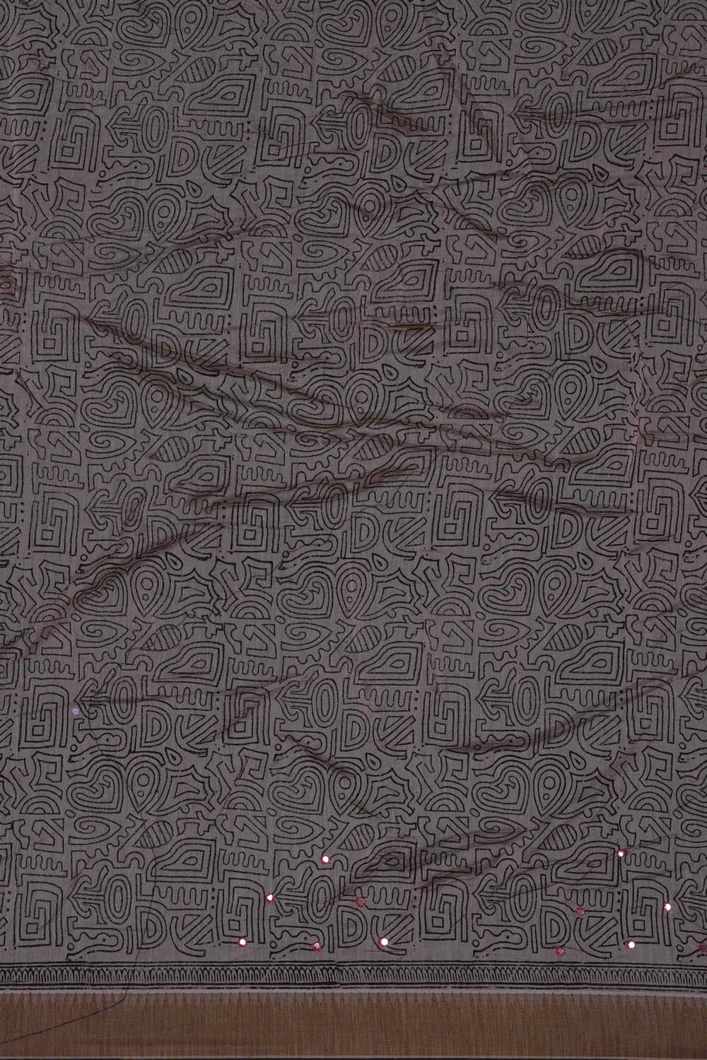 Image of Maroon Floral Mirror Embroidery Kalamkari Chanderi Saree