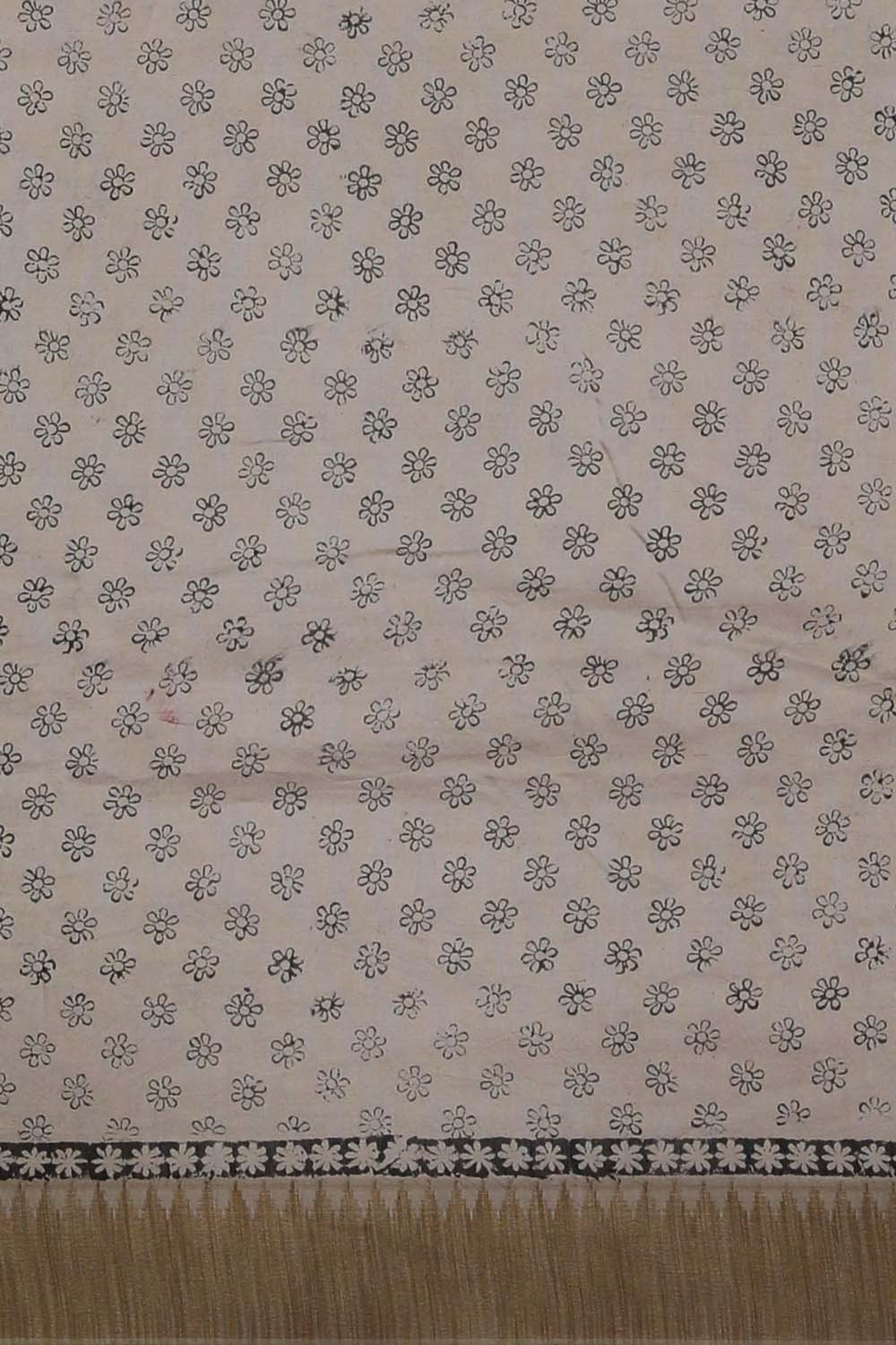 Image of Black Floral with Mirror Embroidery Kalamkari Chanderi Saree