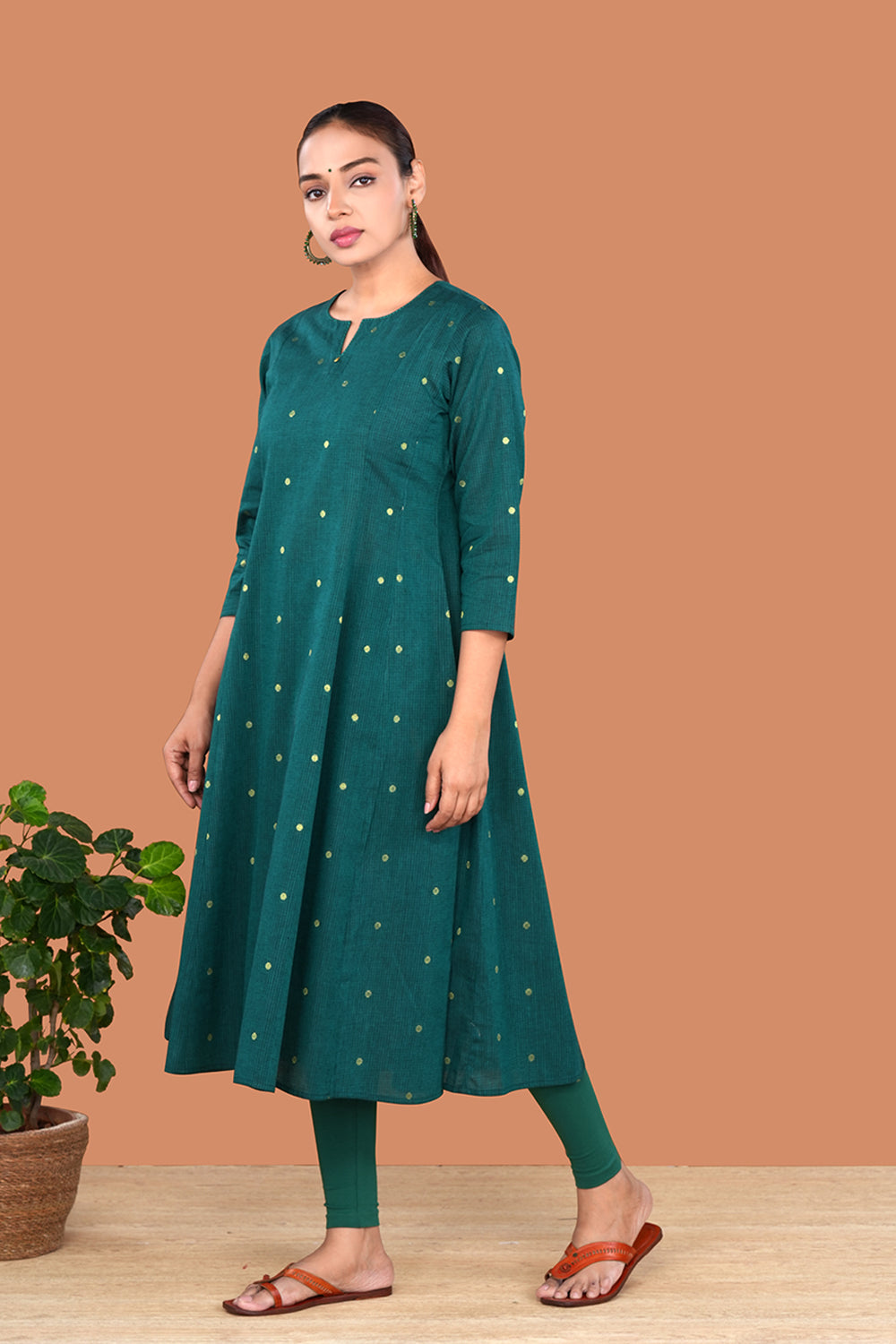 Image of Deep Teal Blue Cotton Panelled Kurta