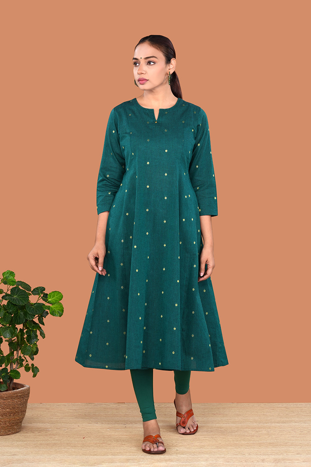 Image of Deep Teal Blue Cotton Panelled Kurta
