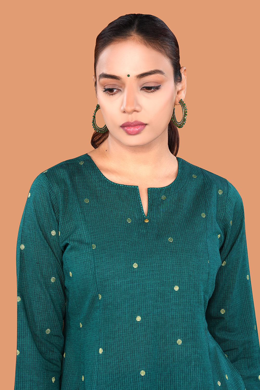 Image of Deep Teal Blue Cotton Panelled Kurta