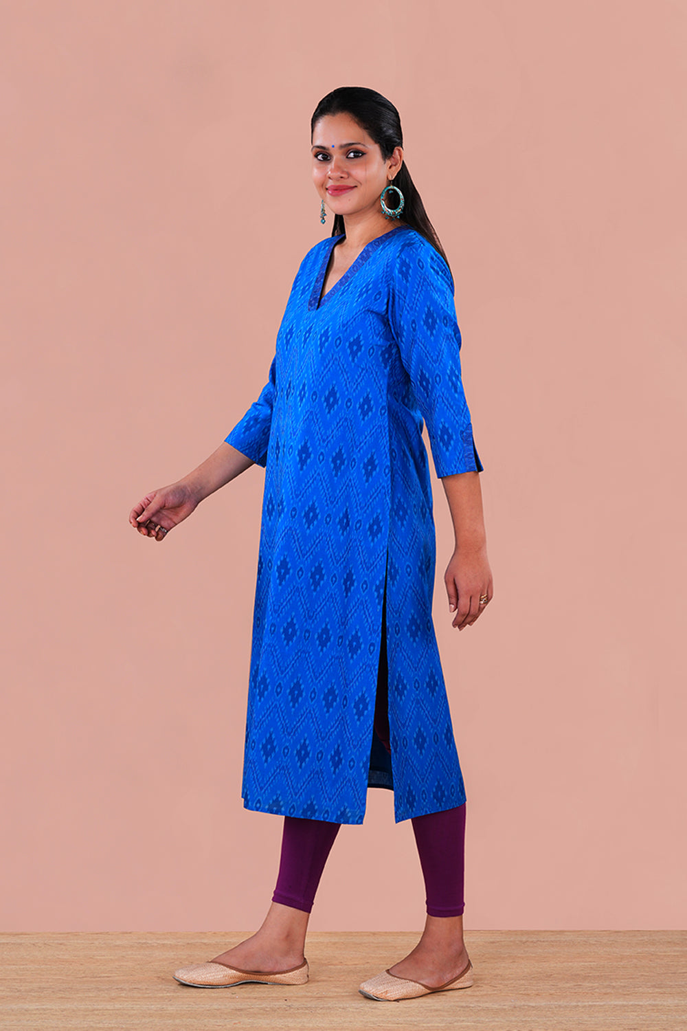 Image of Sapphire Blue Pochampally Silk Ikat Kurti