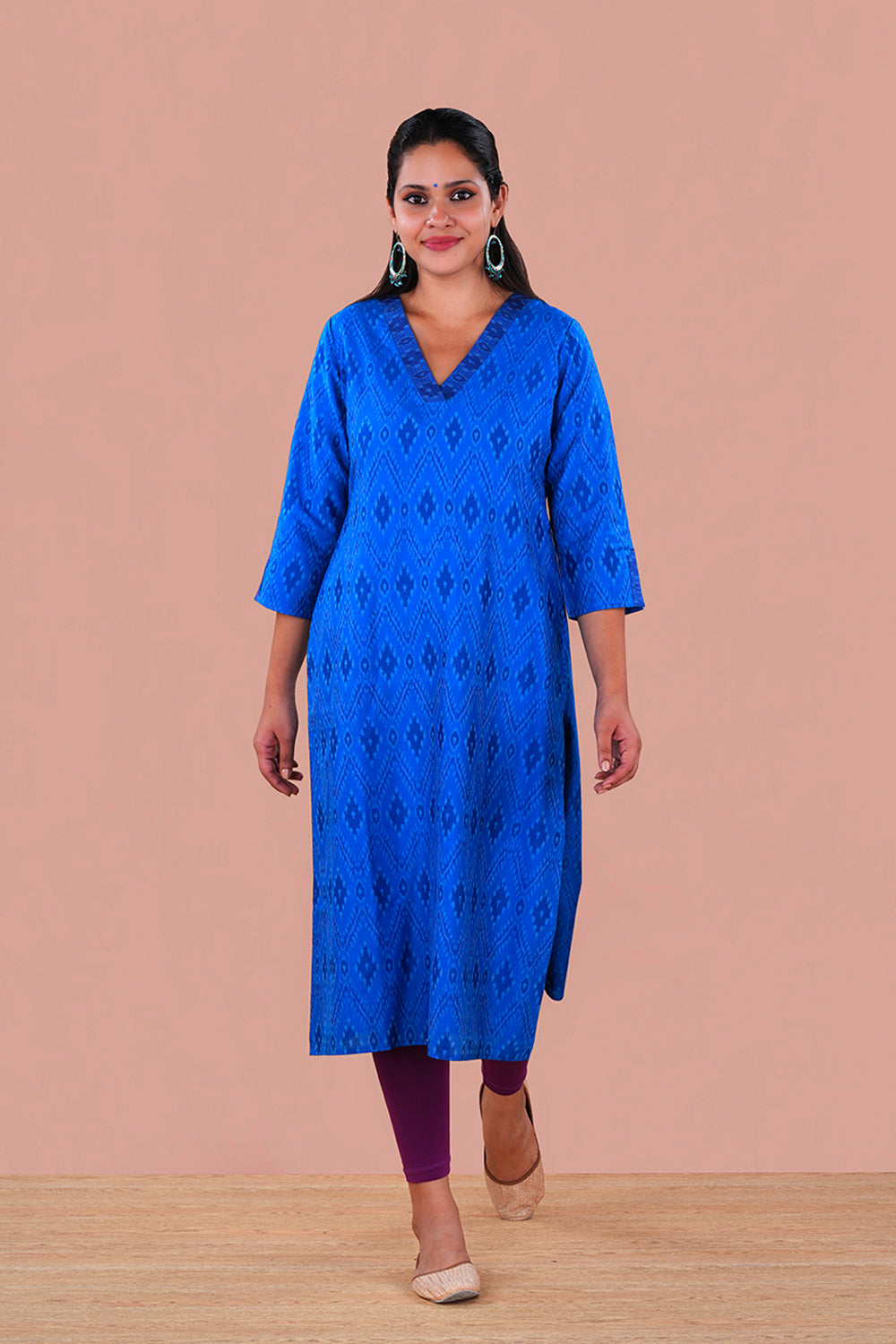 Image of Sapphire Blue Pochampally Silk Ikat Kurti