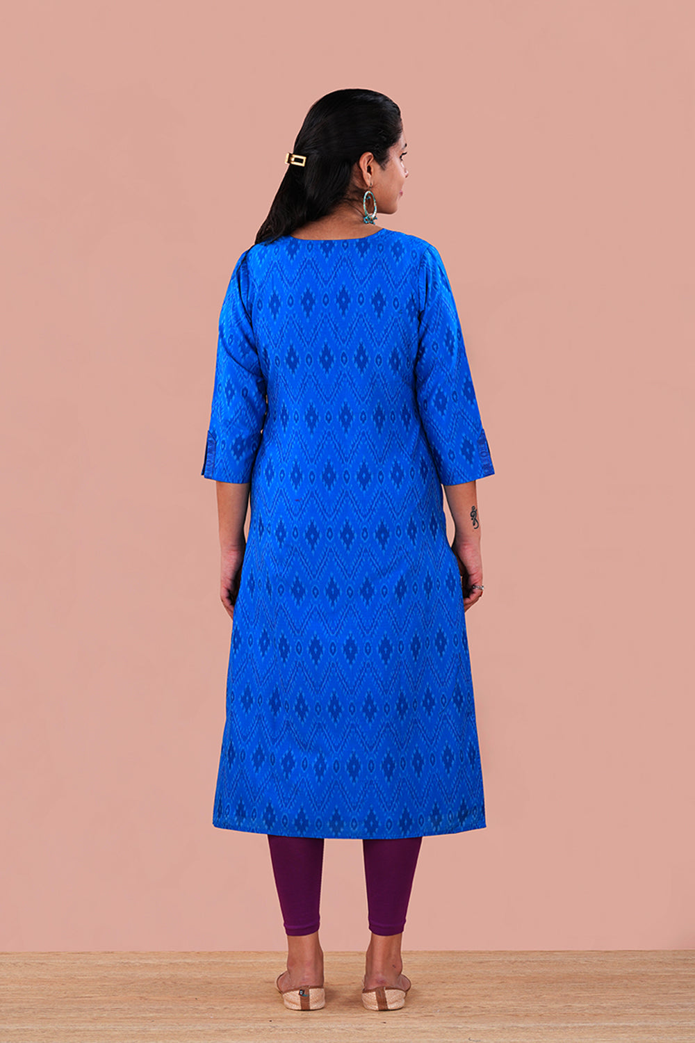 Image of Sapphire Blue Pochampally Silk Ikat Kurti