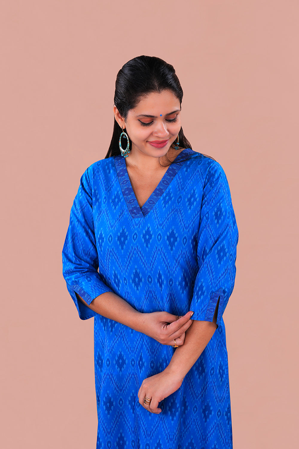 Image of Sapphire Blue Pochampally Silk Ikat Kurti