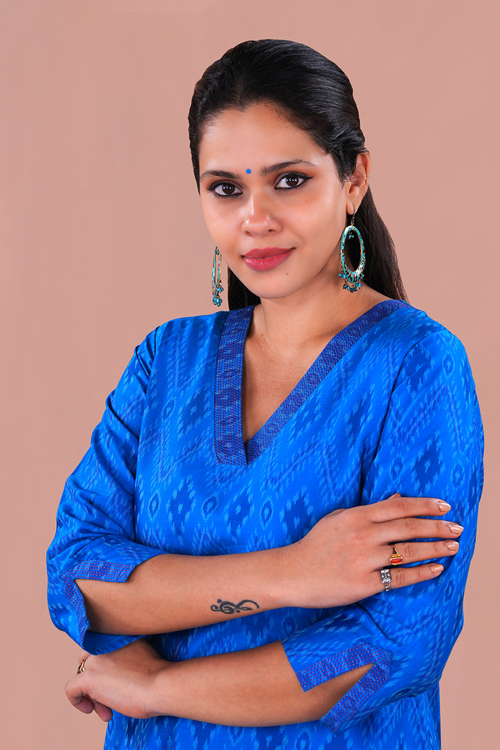 Image of Sapphire Blue Pochampally Silk Ikat Kurti
