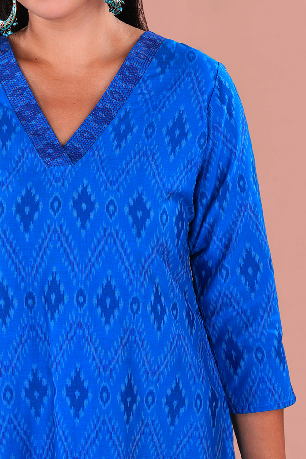 Image of Sapphire Blue Pochampally Silk Ikat Kurti