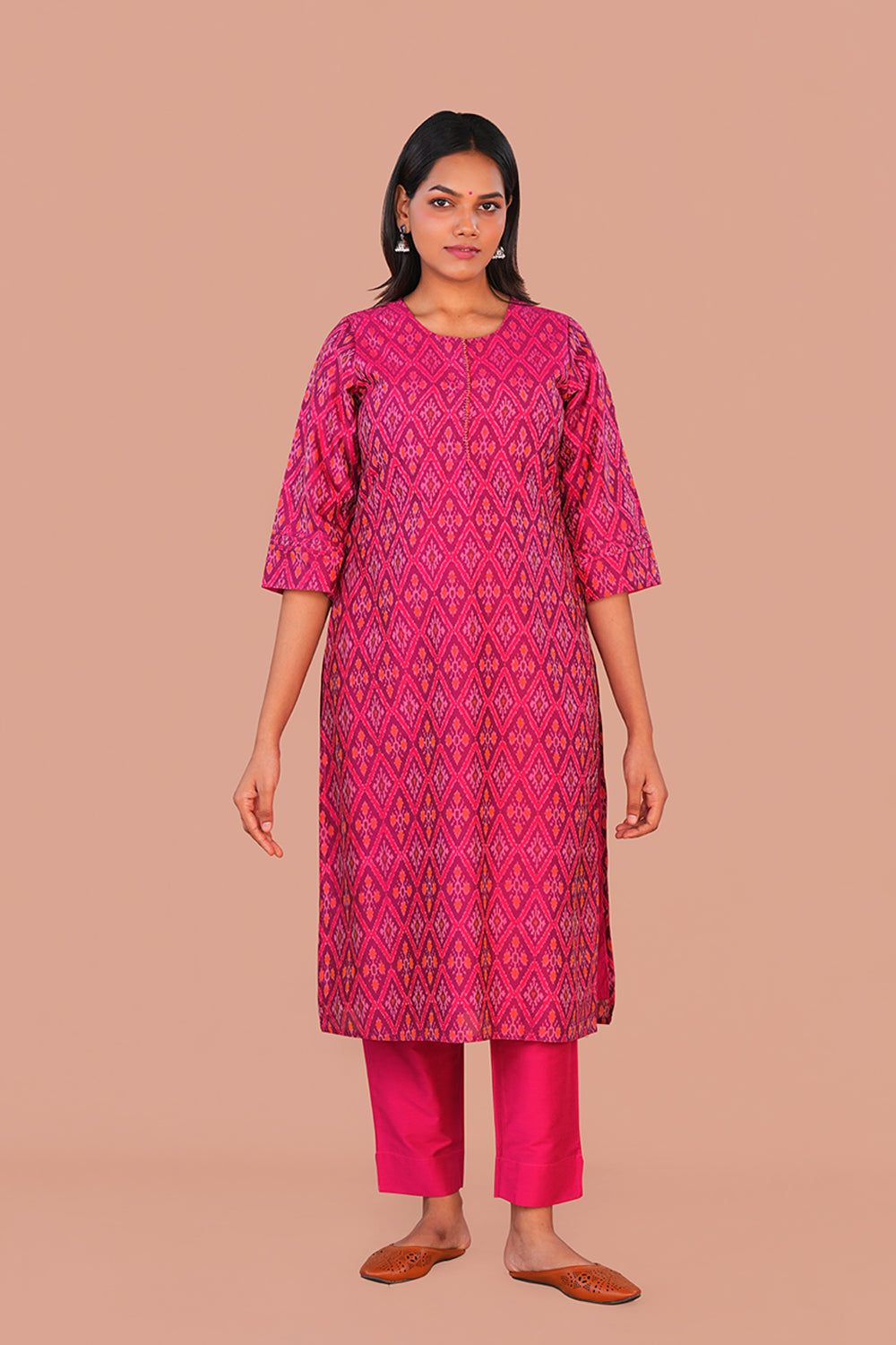 Image of Pink Pochampally Silk Ikat Kurti