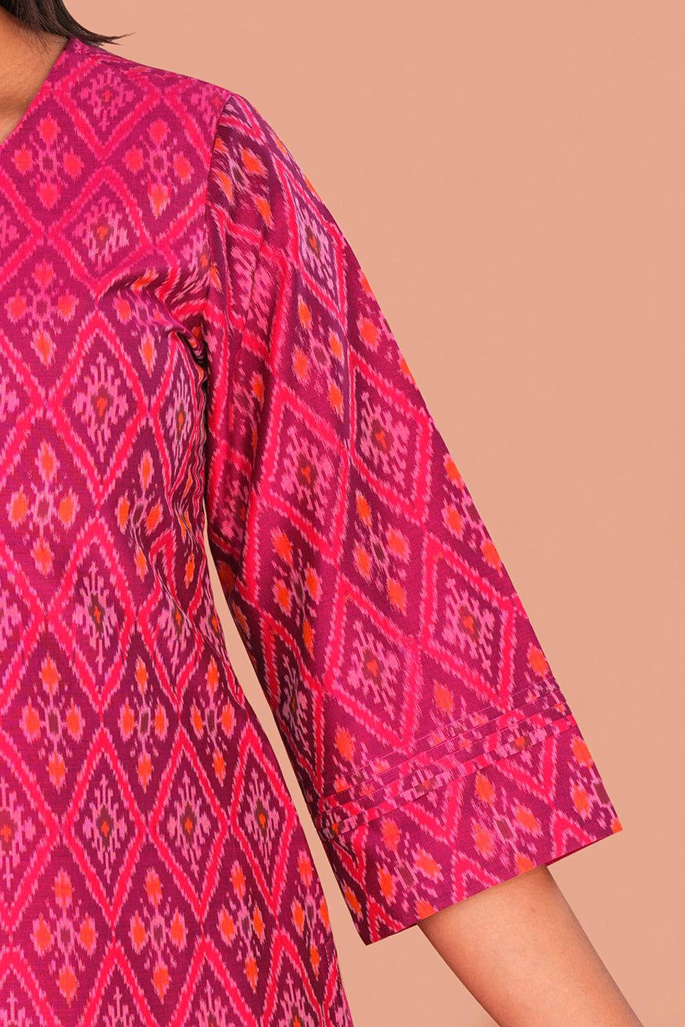 Image of Pink Pochampally Silk Ikat Kurti