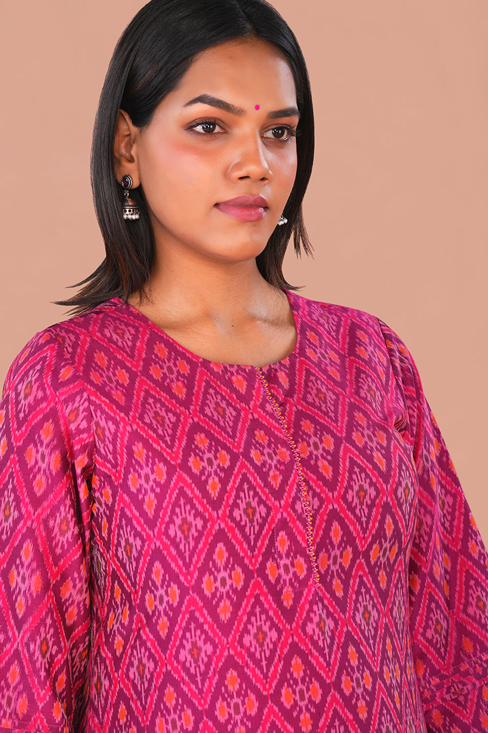 Image of Pink Pochampally Silk Ikat Kurti