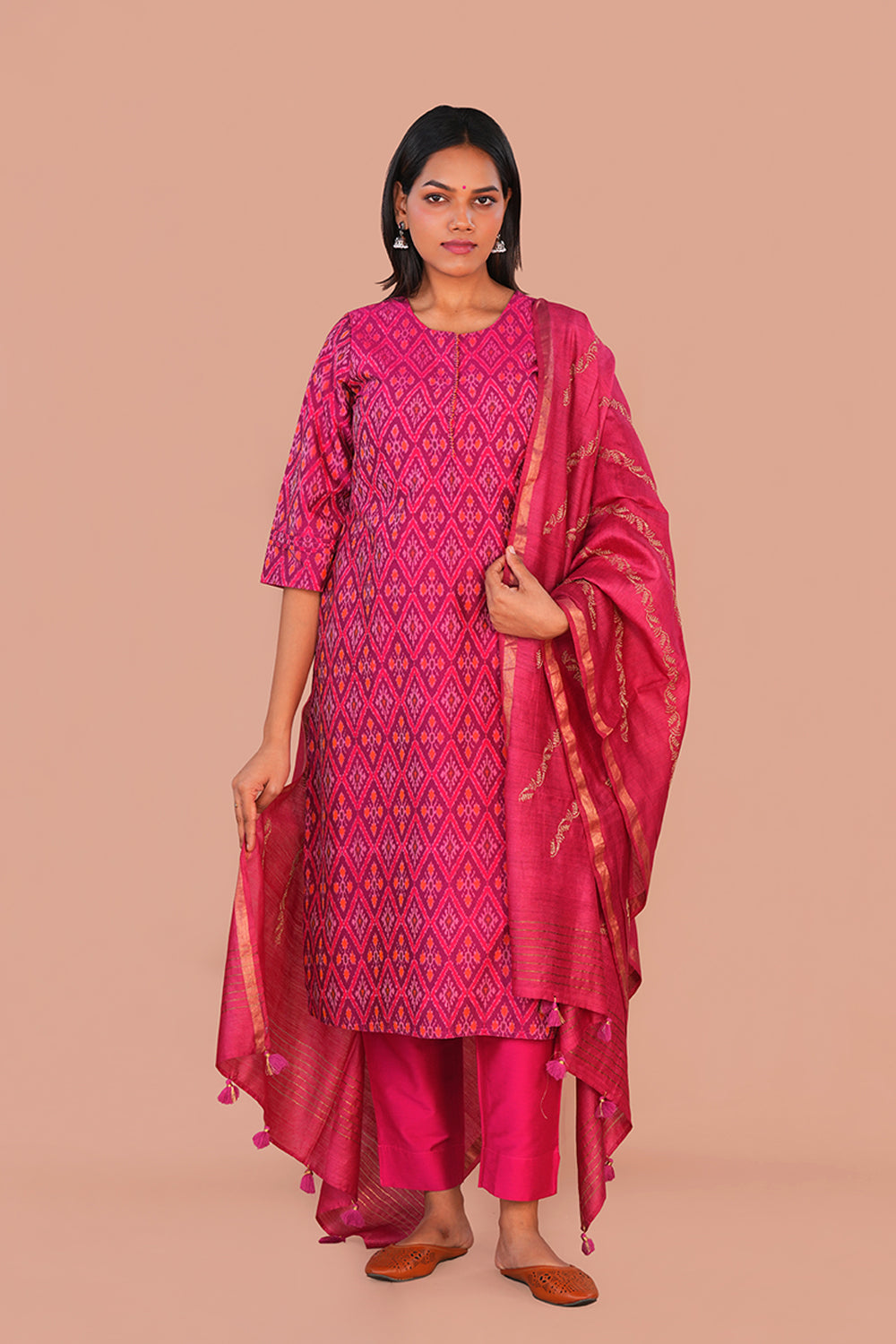 Image of Pink Pochampally Silk Ikat Kurti