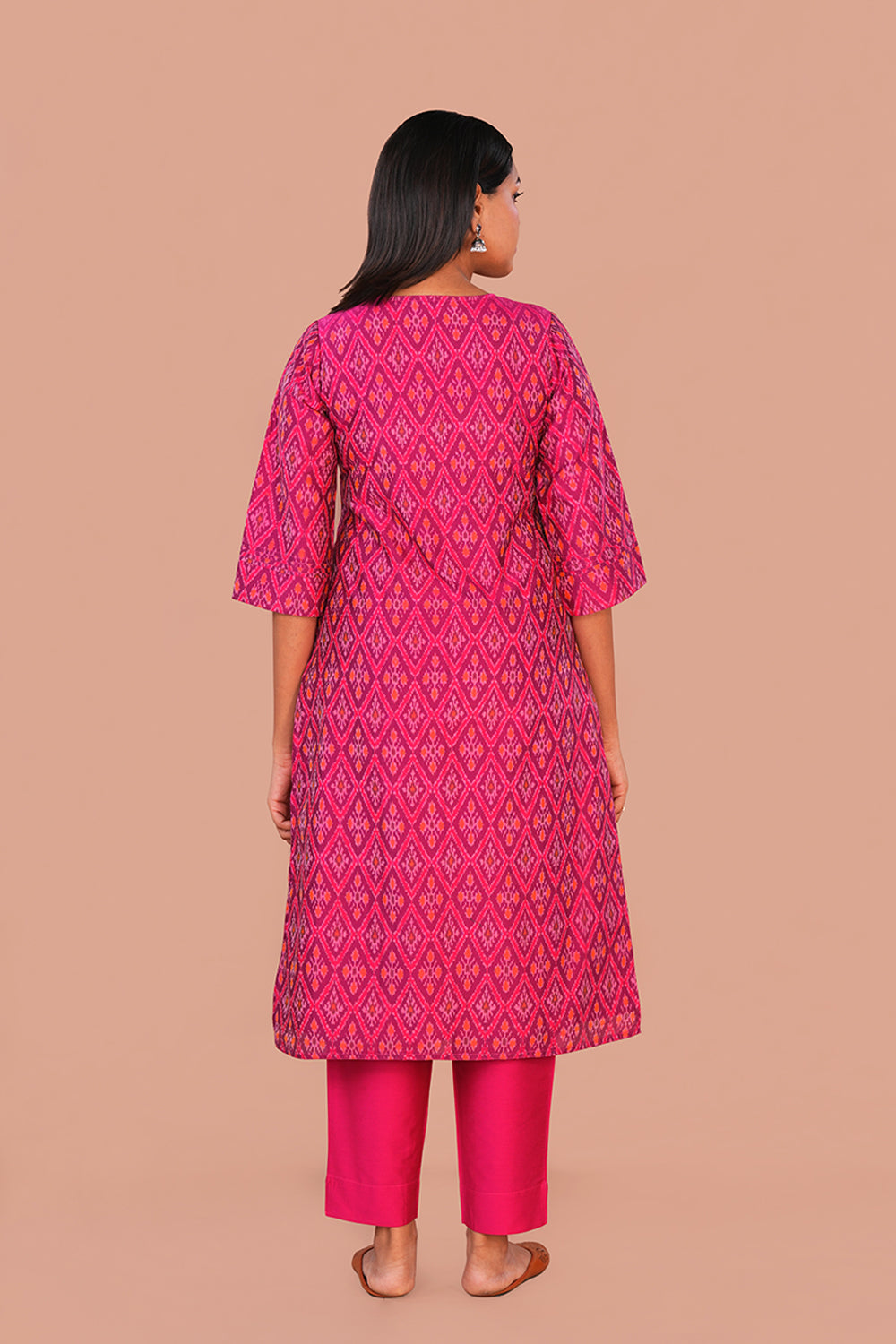 Image of Pink Pochampally Silk Ikat Kurti
