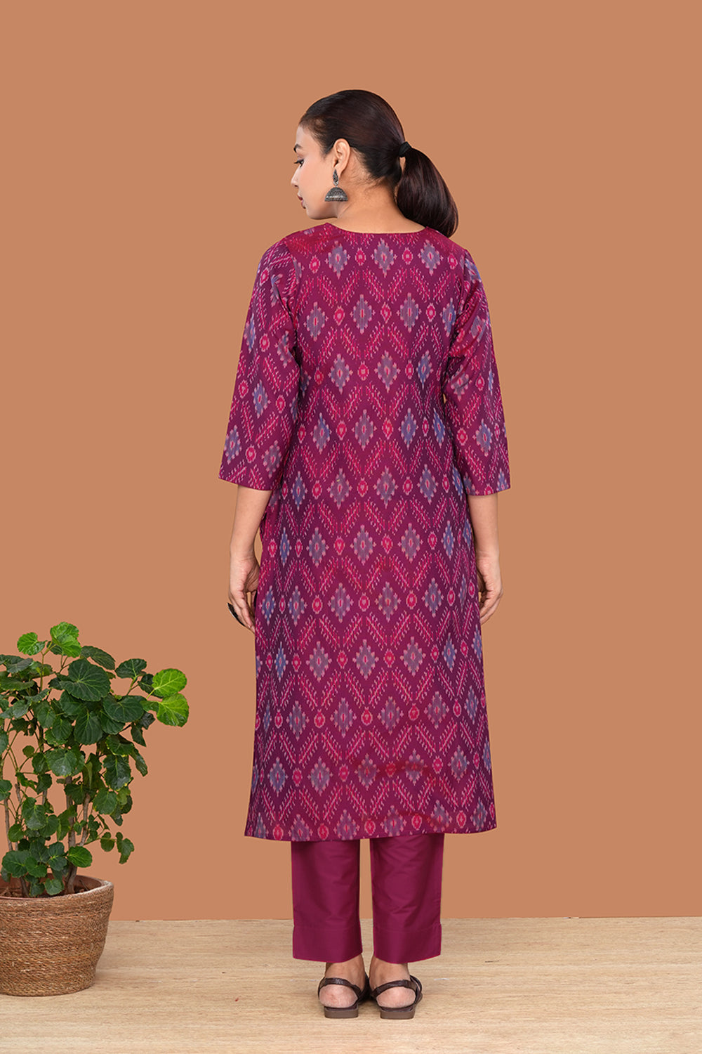 Image of Dark Magenta Pochampally Silk Ikat Kurti