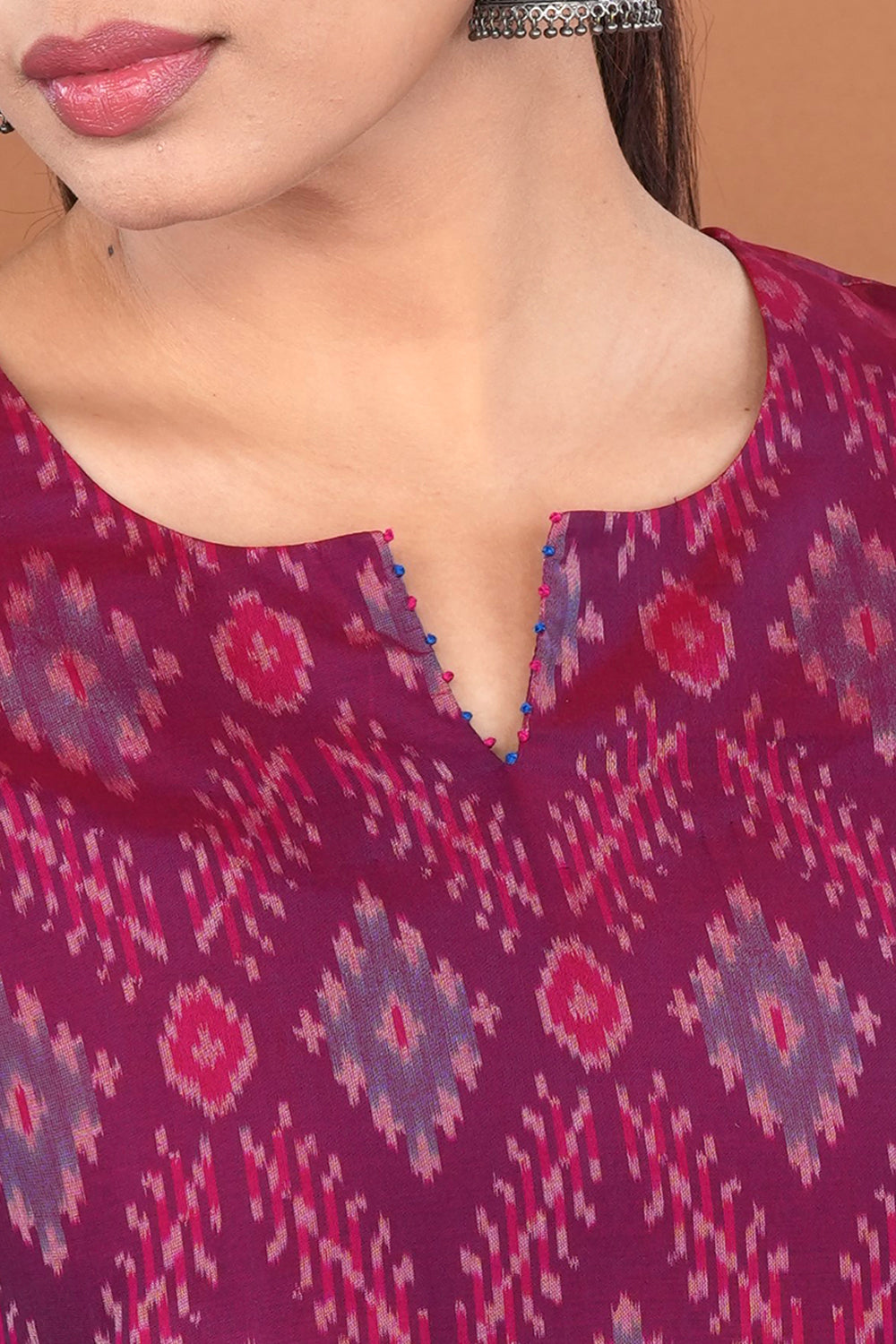 Image of Dark Magenta Pochampally Silk Ikat Kurti