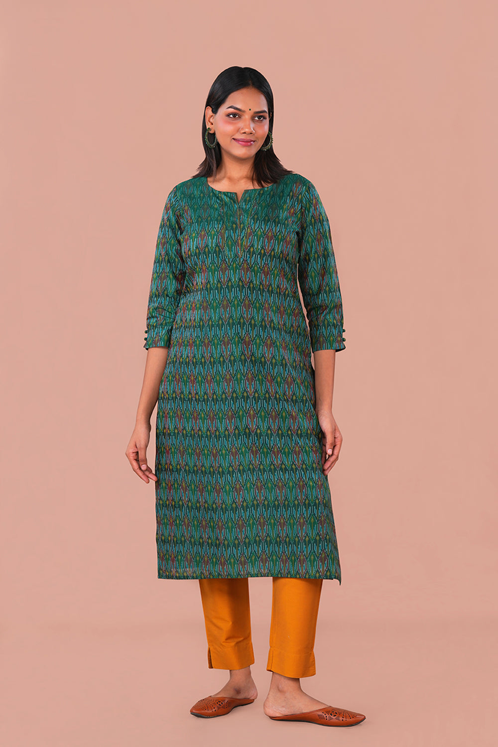 Image of Forest Green Pochampally Silk Ikat Kurti