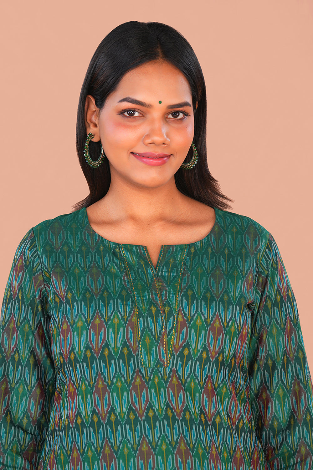 Image of Forest Green Pochampally Silk Ikat Kurti