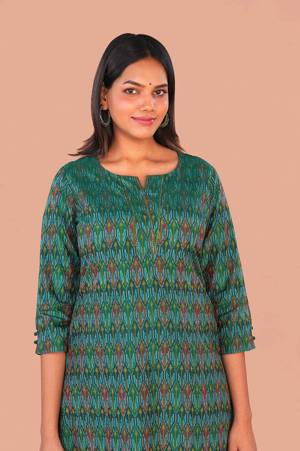 Image of Forest Green Pochampally Silk Ikat Kurti