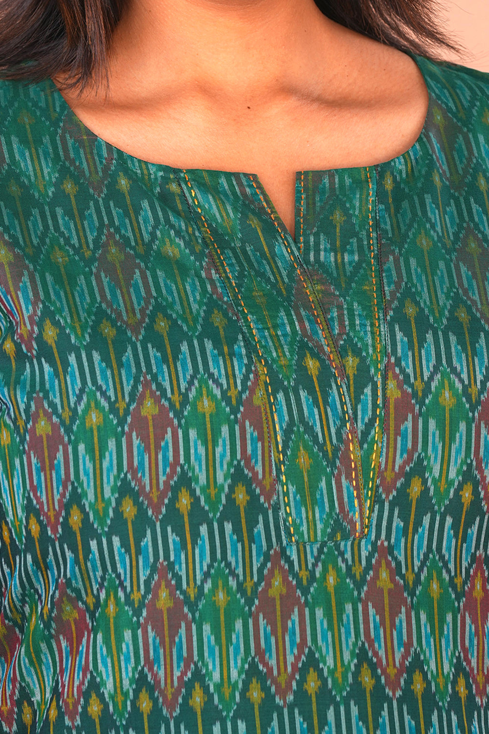 Image of Forest Green Pochampally Silk Ikat Kurti
