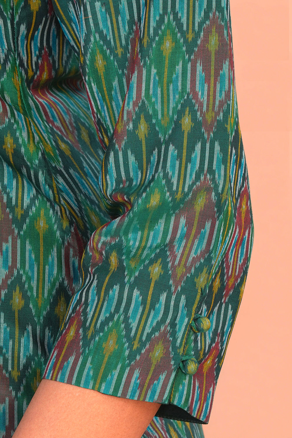 Image of Forest Green Pochampally Silk Ikat Kurti