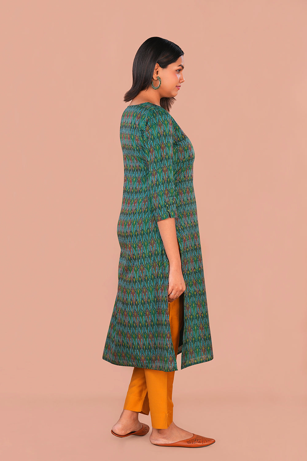 Image of Forest Green Pochampally Silk Ikat Kurti