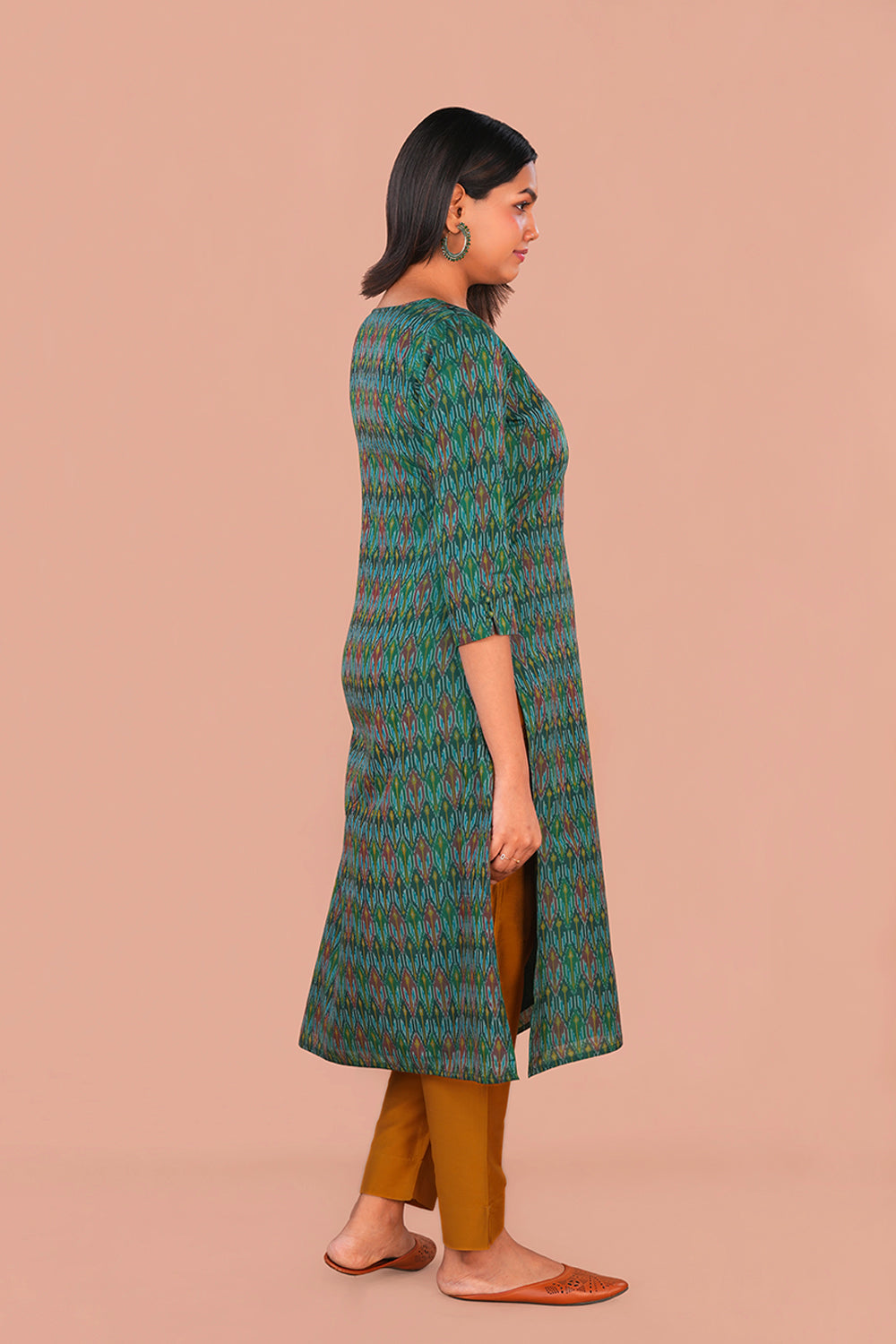 Image of Forest Green Pochampally Silk Ikat Kurti