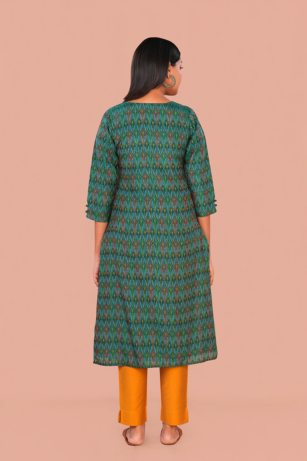 Image of Forest Green Pochampally Silk Ikat Kurti