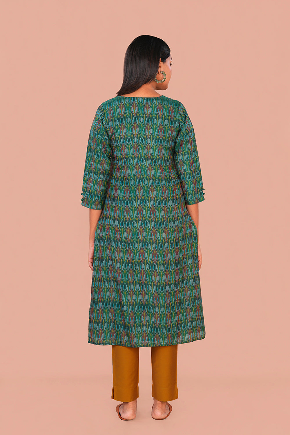 Image of Forest Green Pochampally Silk Ikat Kurti
