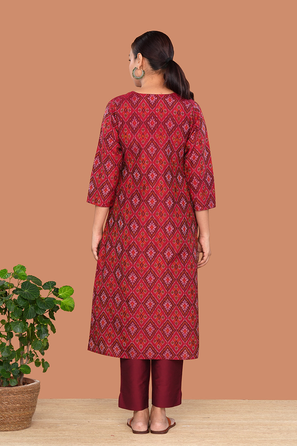 Image of Maroon Pochampally Silk Ikat Kurti