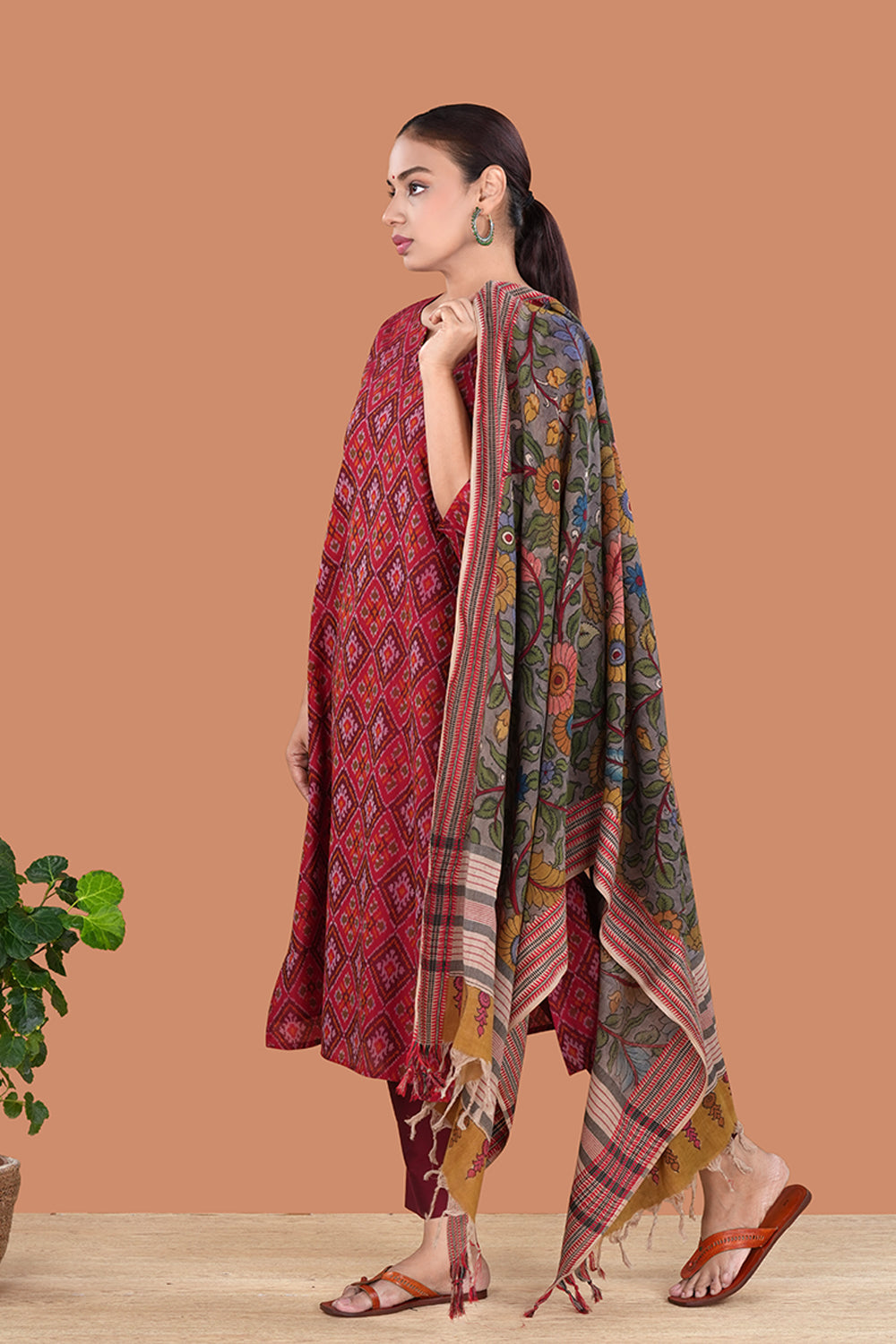 Image of Maroon Pochampally Silk Ikat Kurti